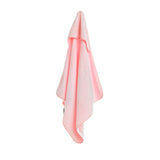 Pink baby hooded towel made from 100% cotton, soft, absorbent, and perfect for keeping infants warm and dry after baths.