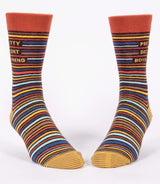 Funny and cozy men's socks celebrating a "Pretty Decent Boyfriend" made of soft cotton, durable nylon, and stretchy spandex.