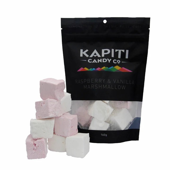 Fluffy raspberry and vanilla marshmallows, perfect for hot chocolate and toasting, in a generous 160g bag.