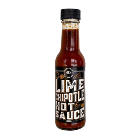 Lime Chipotle Hot Sauce in a 150ml bottle, featuring zesty lime and smoky chipotle perfect for enhancing BBQ dishes.