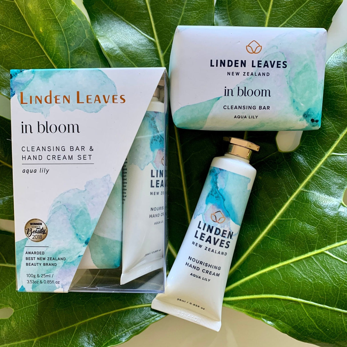 Linden Leaves Aqua Lily Hand Cream & Cleansing Bar Set