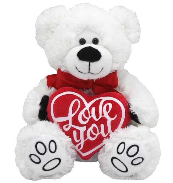 White Plush Bear with Red Heart - Love You