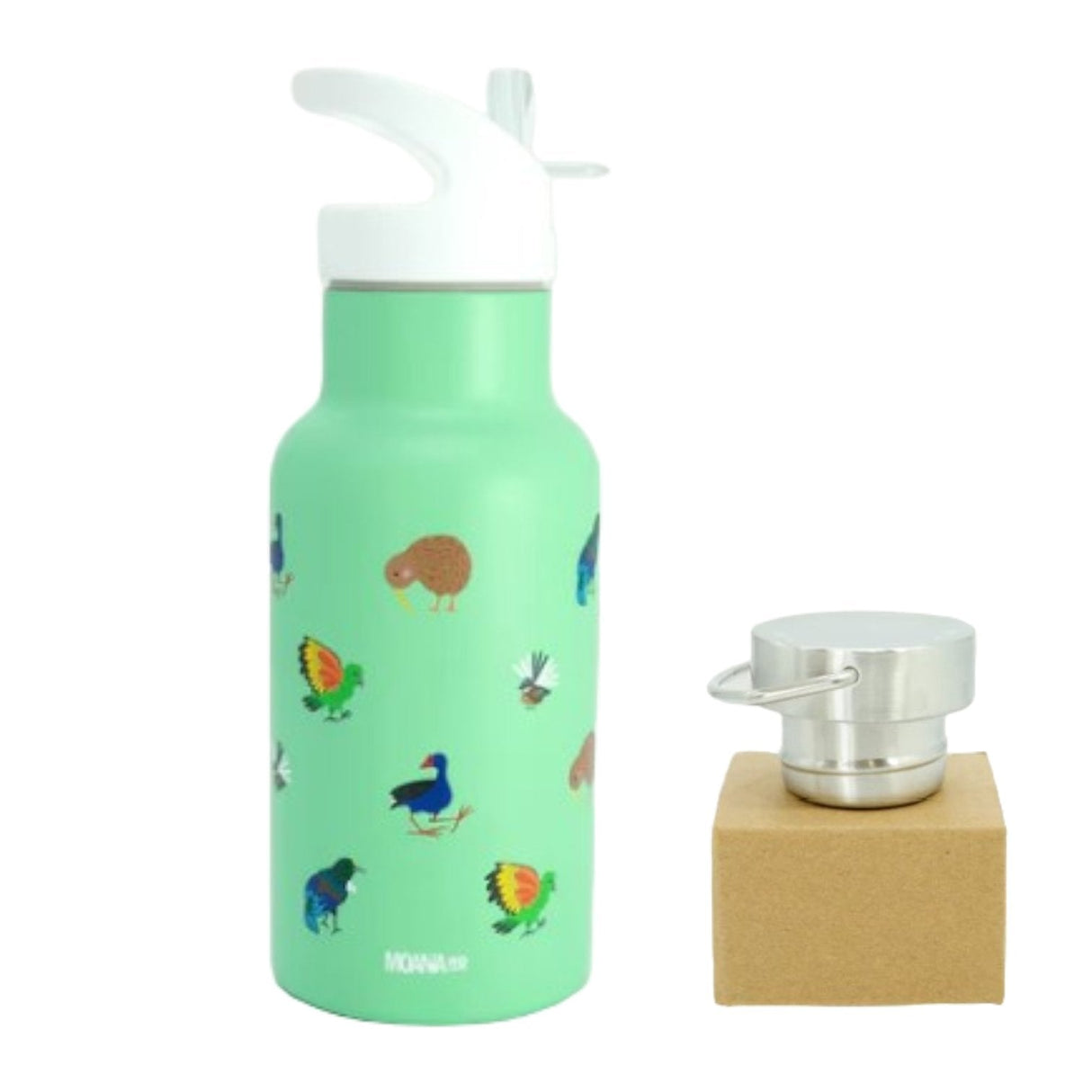 Durable stainless steel kids drink bottle with fun design, two lids, and keeps drinks hot or cold for all occasions.