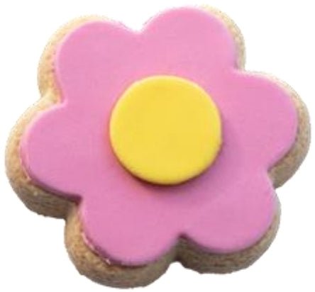 Handcrafted iced pink Shortbread Daisy Biscuit from Molly Woppy, perfect for gifts and special occasions.