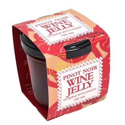 Pinot Noir Wine Jelly in a 120ml jar, perfect for gourmet pairings and enhancing dishes with rich flavors.