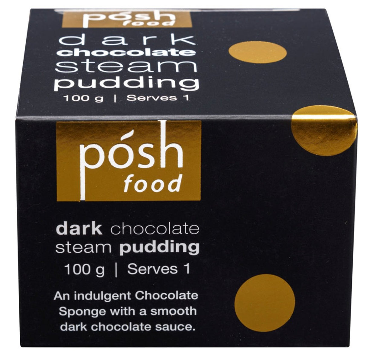 Luxurious Posh Dark Chocolate Steam Pudding with rich sauce, perfect for indulgence or gifting, single-serve 100g size.