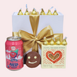 Charming Sugarplum Smiles gift box filled with gourmet treats like raspberry lemonade, fudge, and chocolates.