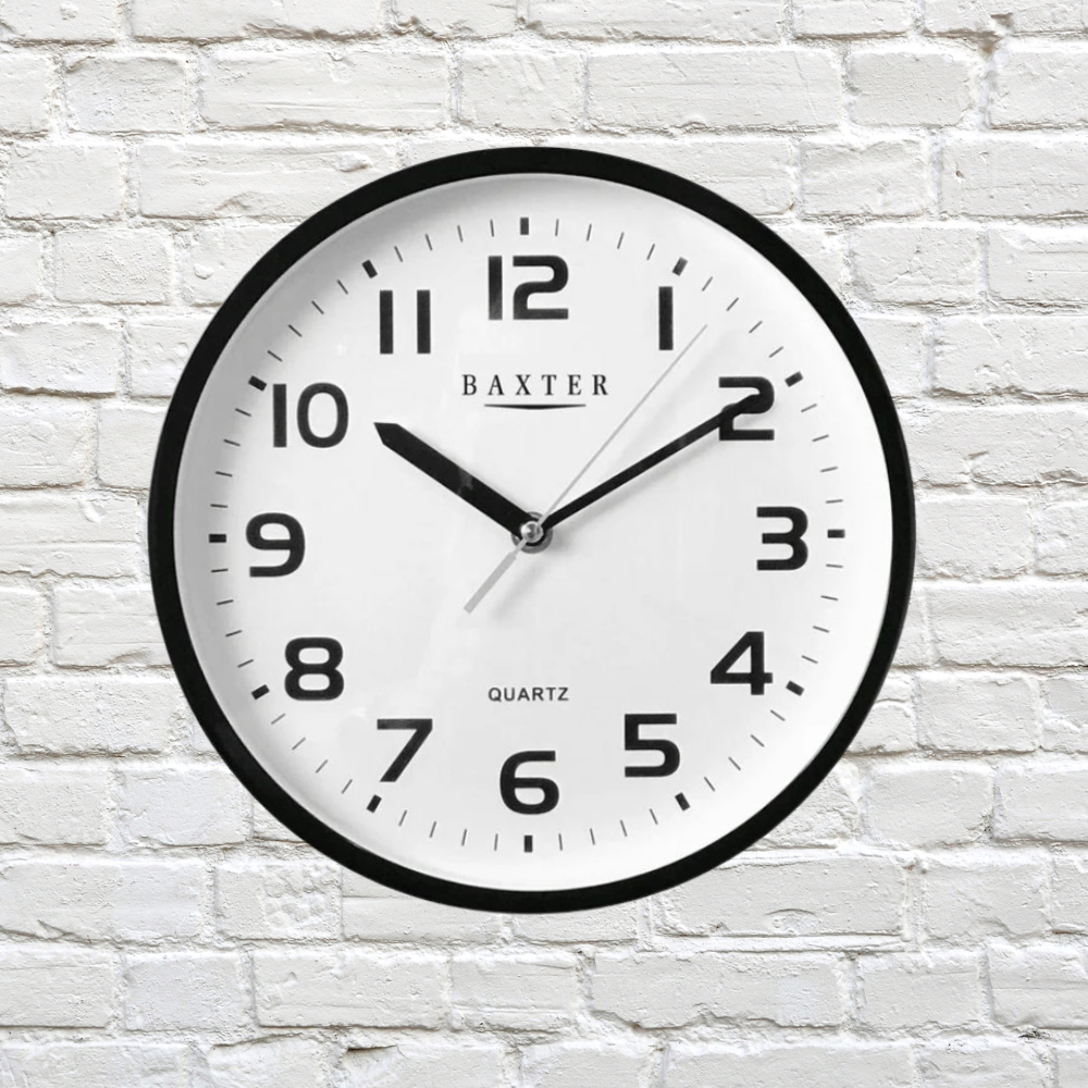 Modern 25 cm black wall clock, blends style and function, perfect for enhancing any room's décor and ensuring precise timekeeping.